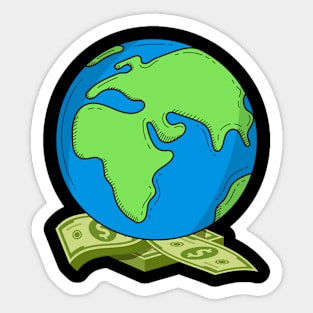 Earth Laying On Money – Funny Astronaut Space Money Investor Sticker